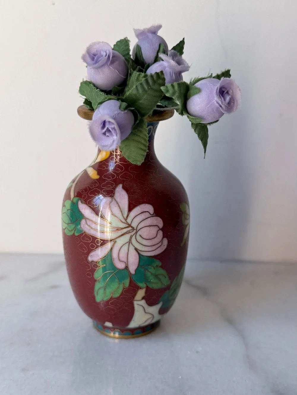 Maroon Floral Cloisonné Accent Vase small vase